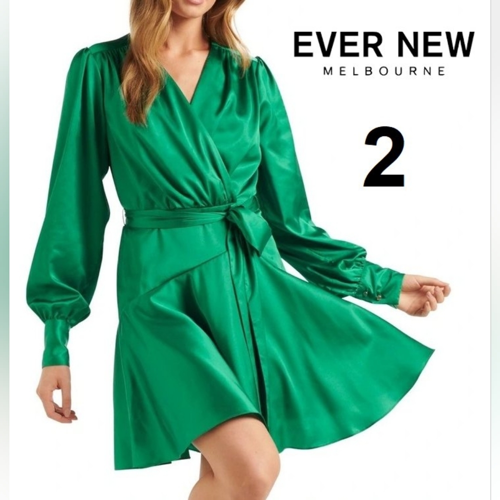 EVER NEW MATILDA SATIN MINI DRESS -SIZE 2- ENERGETIC JADE NWT